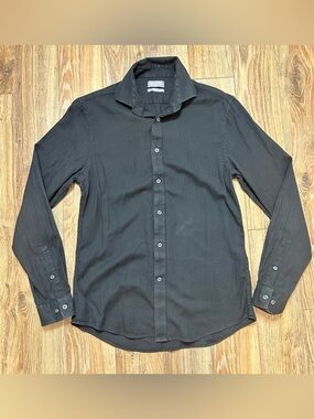 Michael Kors Slim Fit Black Dress Shirt Sz M Textured Preppy Classic Soft Cotton